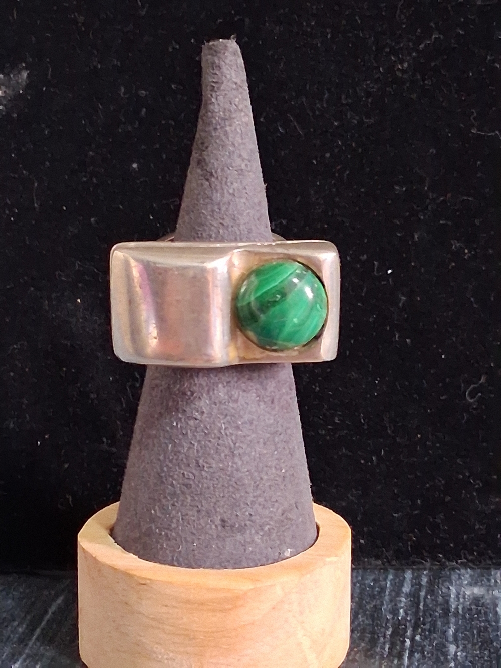 Vintage sterling silver ring Geometric bold chunky Malachite Handmade Modern 7.5